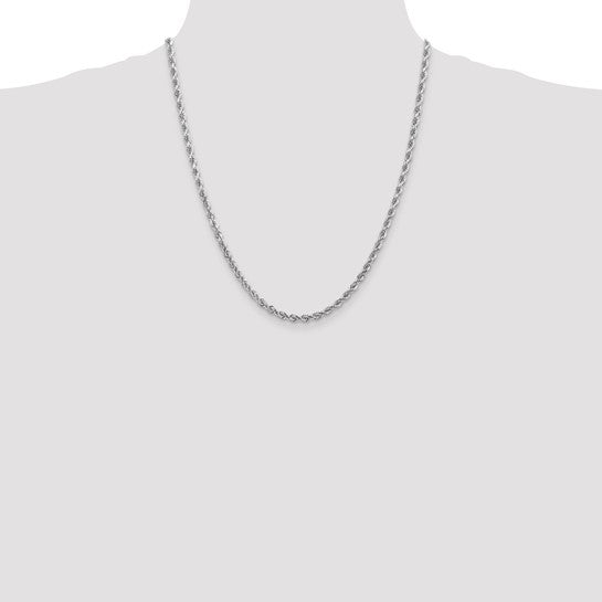 14K White Gold 22 inch 4mm Diamond-cut Rope with Lobster Clasp Chain
