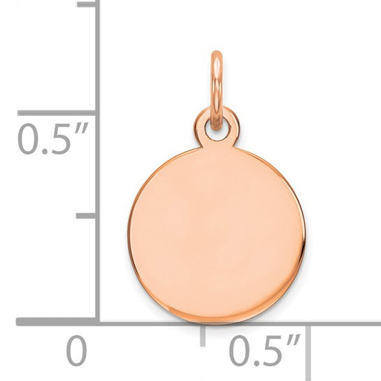 14k Rose Gold Plain .018 Gauge Round Engraveable 11mm Disc Charm
