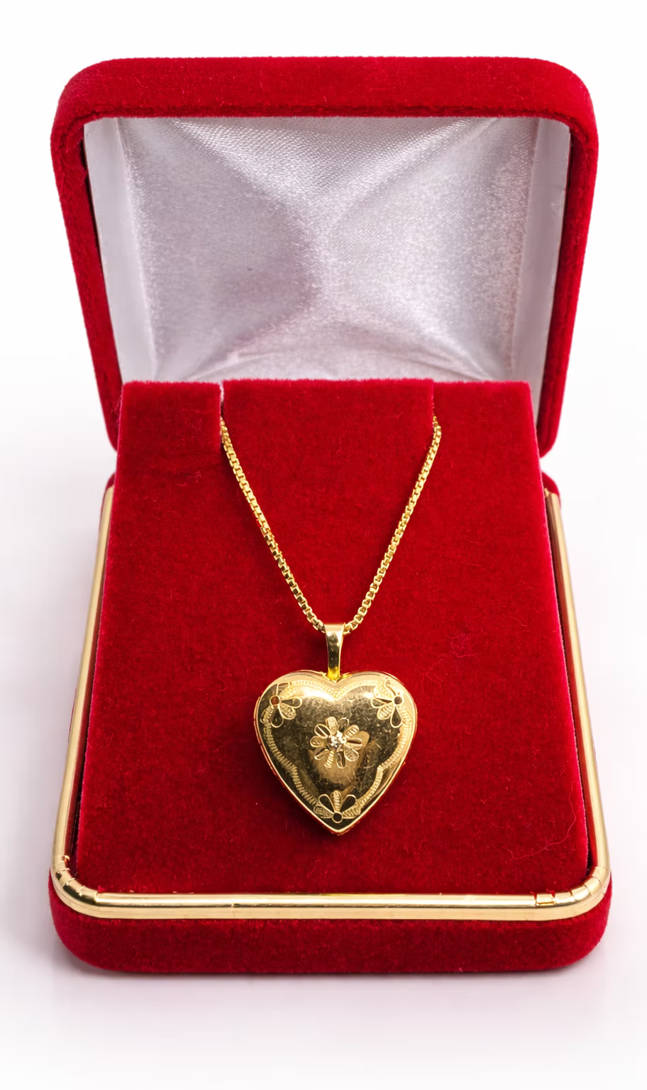 Sterling Silver Gold-Tone Heart Locket with Diamond – 18 in