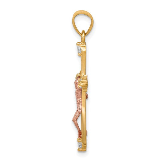 10K Two-tone CZ Crucifix Pendant