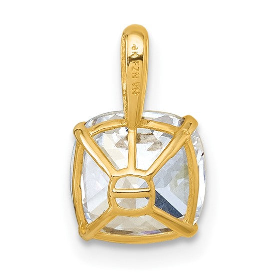 10k Polished 8.00mm Cushion-cut CZ Solitaire Pendant