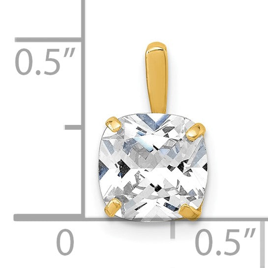 10k Polished 8.00mm Cushion-cut CZ Solitaire Pendant