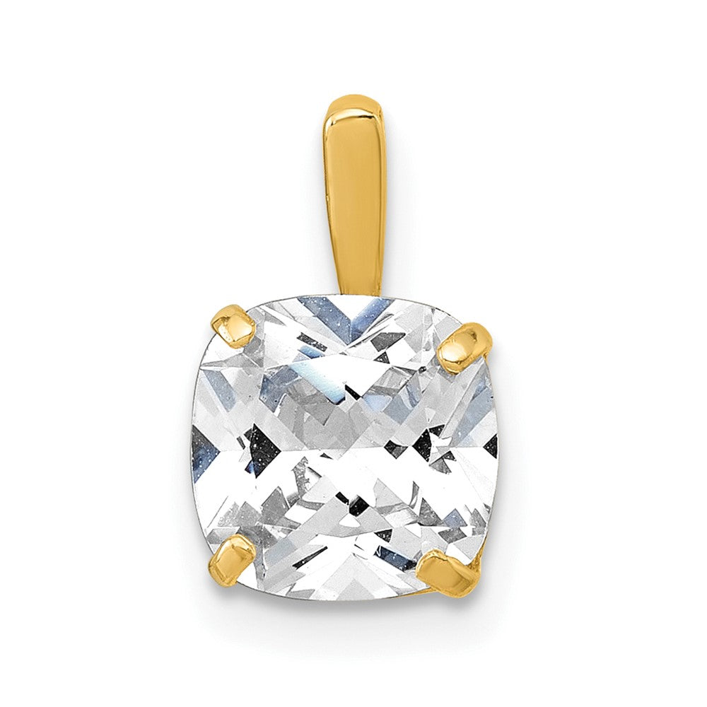 10k Polished 8.00mm Cushion-cut CZ Solitaire Pendant