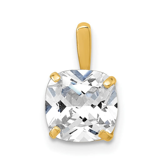 10k Polished 8.00mm Cushion-cut CZ Solitaire Pendant