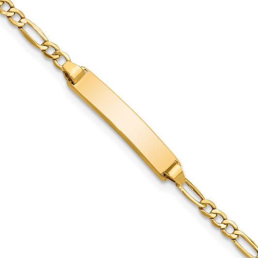 10k Polished Semi-Solid Chain/Solid Plate Figaro Link 23x4.5mm Plate 5.5 inch Baby/Child ID Bracelet