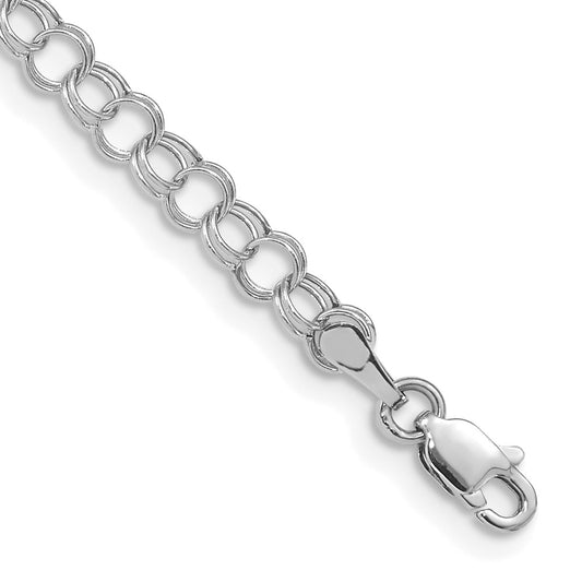 10k White Gold 4mm Hollow Double Link 7 inch Charm Bracelet