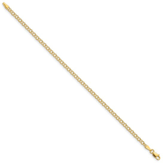 10k 3mm Solid Double Link 6 inch Charm Bracelet