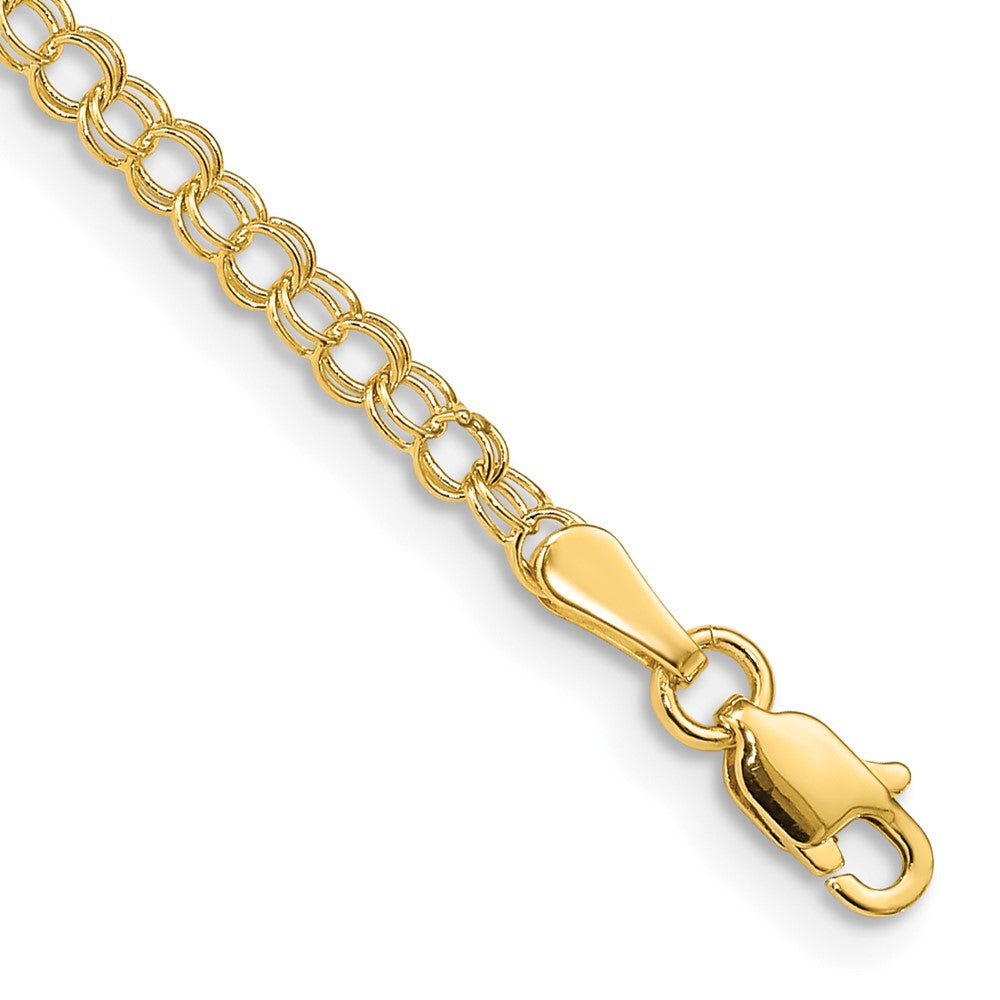 10k 3mm Solid Double Link 6 inch Charm Bracelet