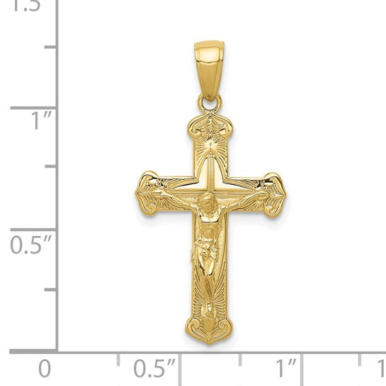10K Polished Textured Crucifix Pendant