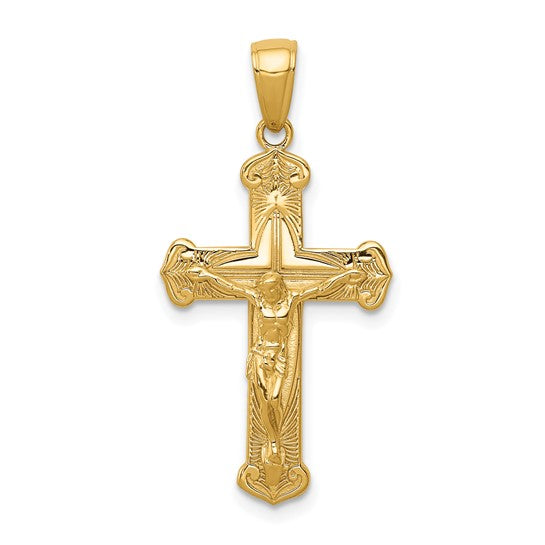 10K Polished Textured Crucifix Pendant