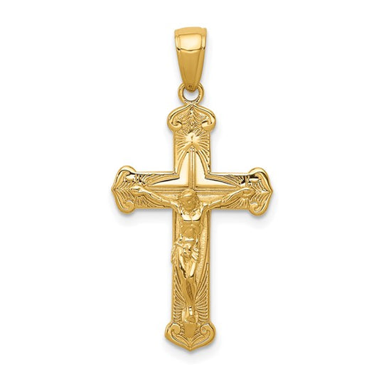 10K Polished Textured Crucifix Pendant