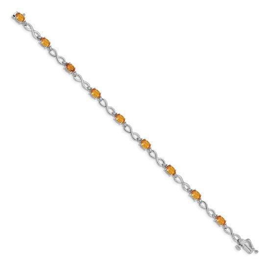 14k White Gold Complete Oval Citrine and Diamond Infinity Link 7 inch Bracelet