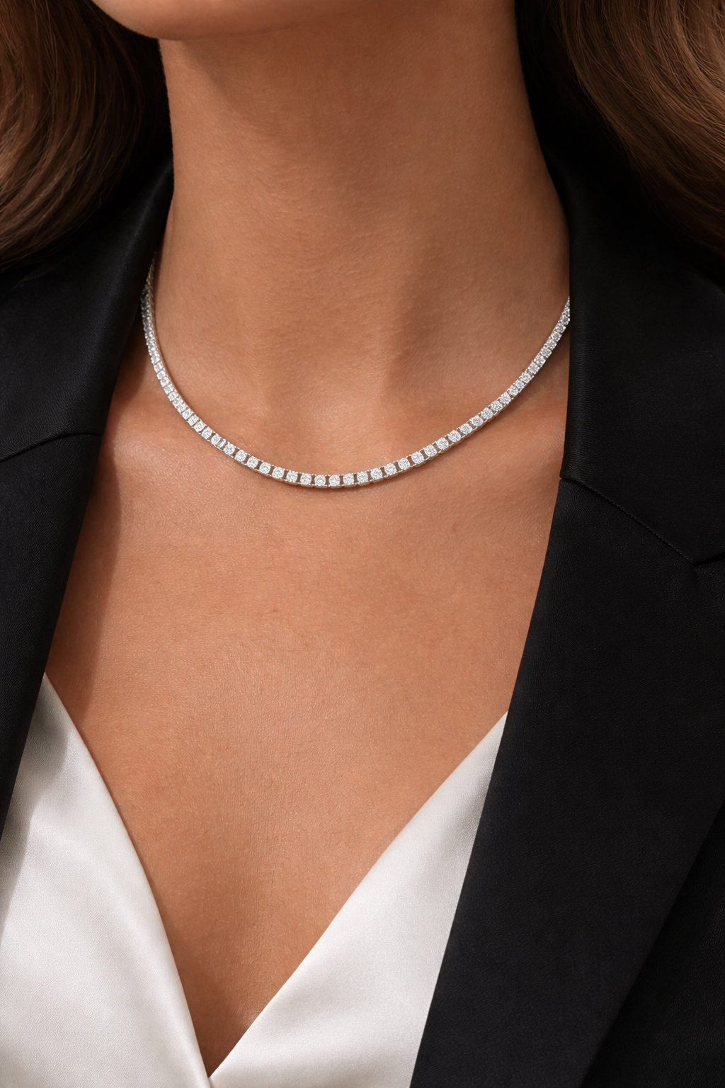 15.44 CTW Moissanite Tennis Necklace | Sterling Silver