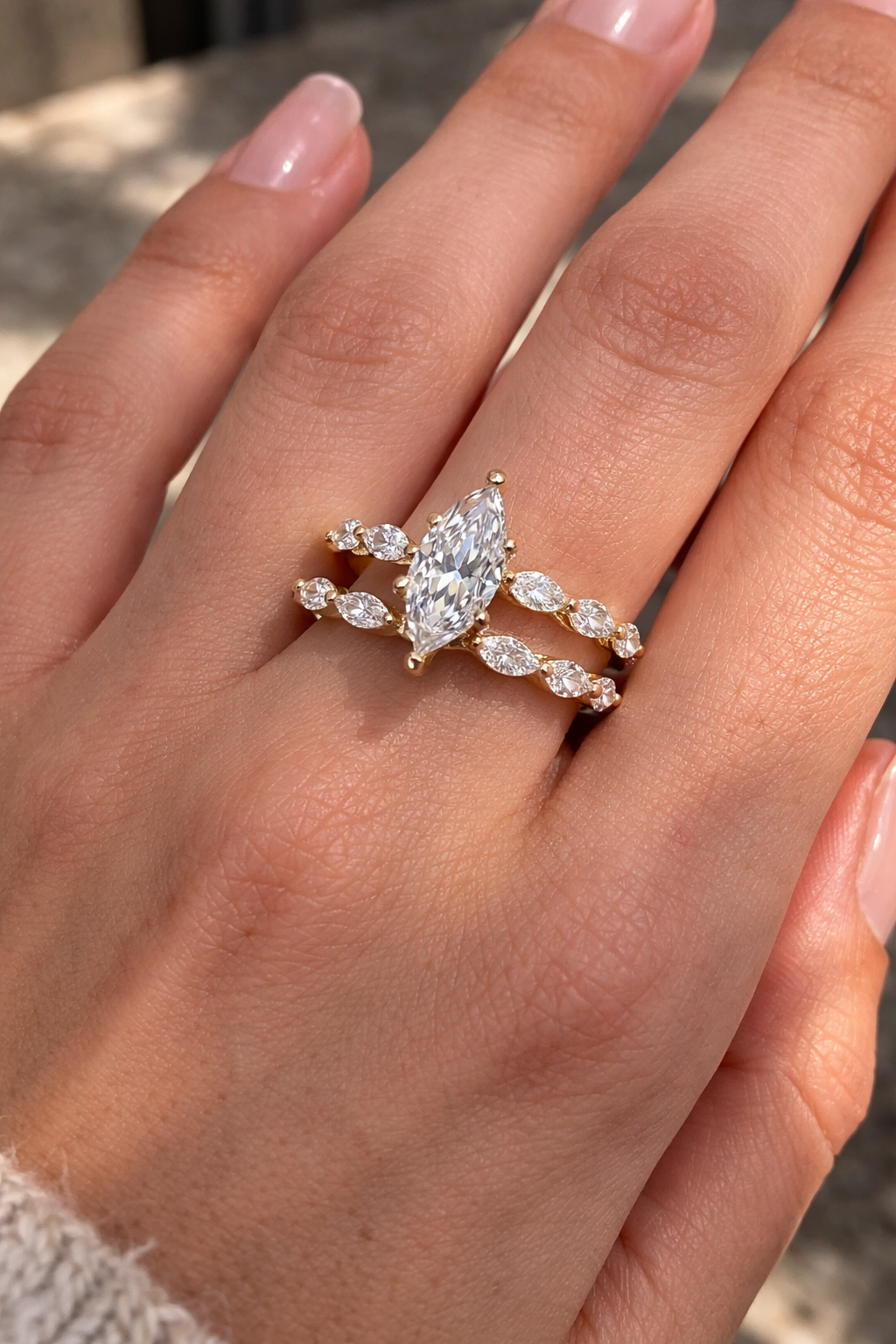 Marquise Diamond Bridal Set – 1.85 CTW (0.96 CT Center) – 14K Gold