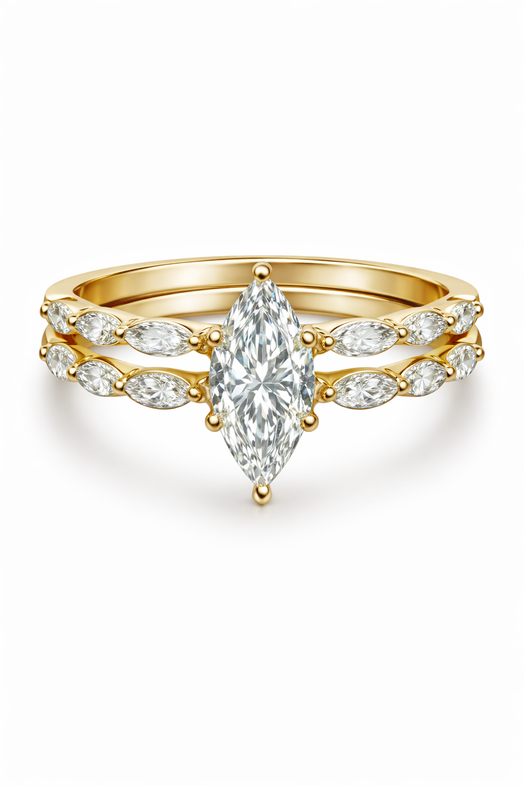Marquise Diamond Bridal Set – 1.85 CTW (0.96 CT Center) – 14K Gold