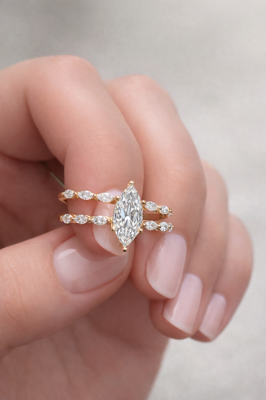 Marquise Diamond Bridal Set – 1.85 CTW (0.96 CT Center) – 14K Gold