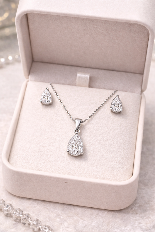 Sterling Silver Pendant and Earrings Set - 18 inches