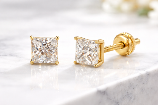 925 Sterling Silver Princess Cut Stud Earrings – Cubic Zirconia