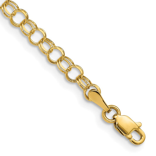 14k 4mm Solid Double Link 6 inch Childs Charm Bracelet
