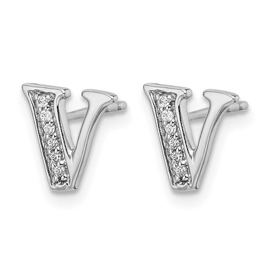 14K White Gold Diamond Initial “V” Post Earrings