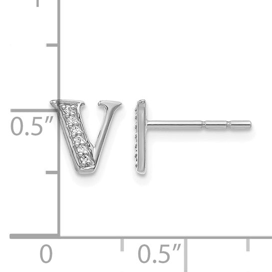 14K White Gold Diamond Initial “V” Post Earrings