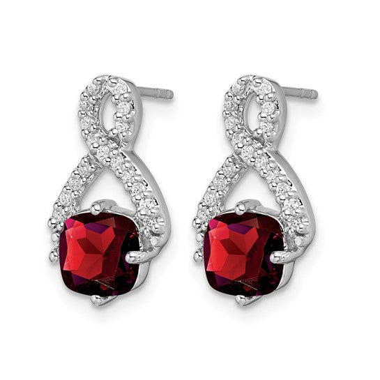 14K White Gold Cushion Garnet & Diamond Drop Earrings (1.25 CT Garnet, 0.17 CTW Diamonds)