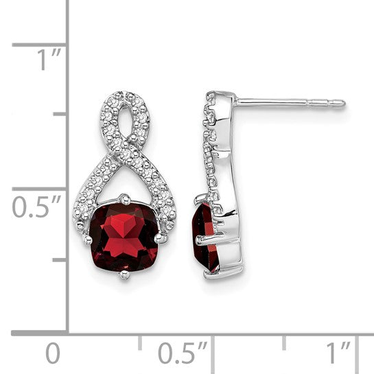 14K White Gold Cushion Garnet & Diamond Drop Earrings (1.25 CT Garnet, 0.17 CTW Diamonds)