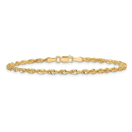 14K 7 inch 2.5mm Ultra Diamond-cut Rope with Lobster Clasp Chain