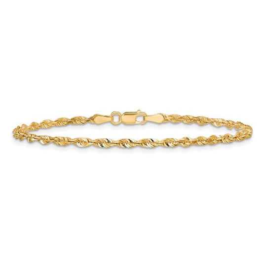 14K 7 inch 2.5mm Ultra Diamond-cut Rope with Lobster Clasp Chain