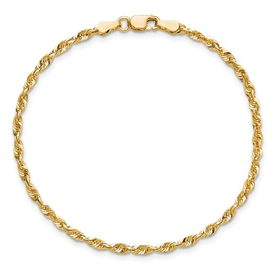 14K 7 inch 2.5mm Ultra Diamond-cut Rope with Lobster Clasp Chain