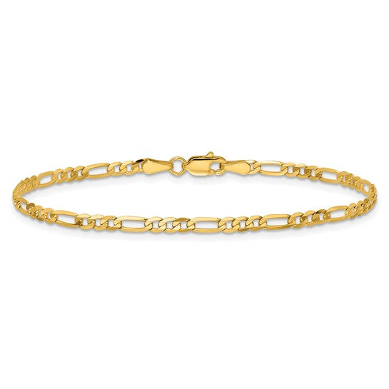 14K 8 inch  2.75mm Flat Figaro with Lobster Clasp Bracelet