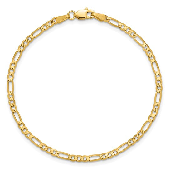 14K 8 inch  2.75mm Flat Figaro with Lobster Clasp Bracelet