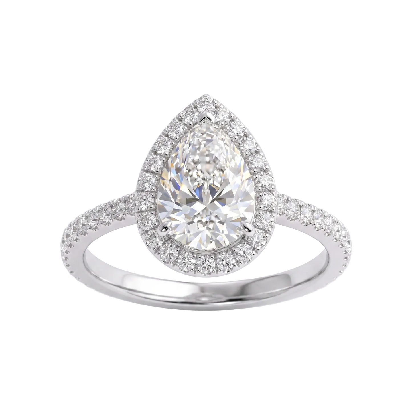 Lab-Grown Pear Diamond Halo Ring – 1.63 CTW | 14K White Gold