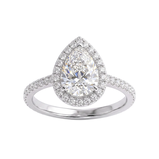 Lab-Grown Pear Diamond Halo Ring – 1.63 CTW | 14K White Gold