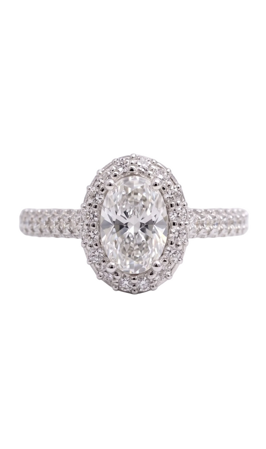 Oval Lab-Grown Diamond Halo Ring – 1.58 CTW | 14K White Gold