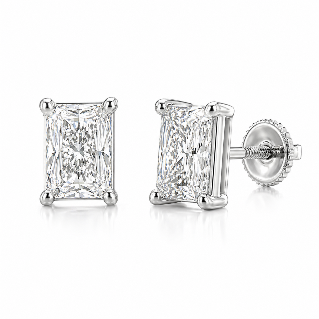 14K White Gold Radiant-Cut Lab-Grown Diamond Stud Earrings (Screw Back)
