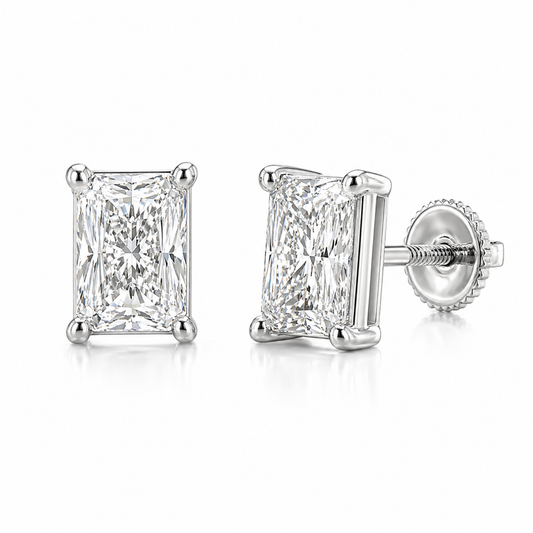 14K White Gold Radiant-Cut Lab-Grown Diamond Stud Earrings (Screw Back)