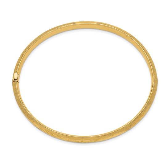 14K Yellow Gold 6mm Laser-Cut Hinged Oval Bangle Bracelet – 7 Inch