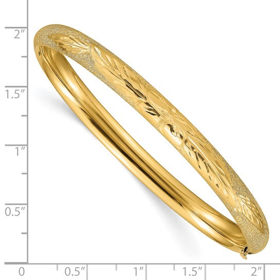 14K Yellow Gold 6mm Laser-Cut Hinged Oval Bangle Bracelet – 7 Inch