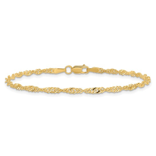 14K Yellow Gold 2mm Singapore Chain Bracelet – 8 Inch