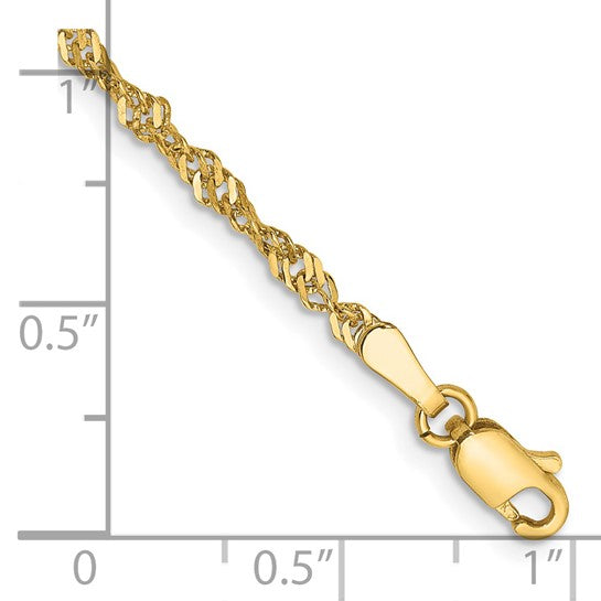 14K Yellow Gold 2mm Singapore Chain Bracelet – 8 Inch