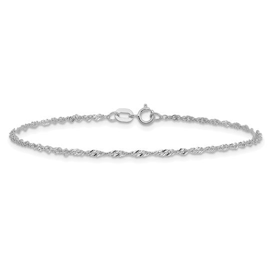 14K White Gold 8 inch 1.4mm Singapore with Spring Ring Clasp Chain