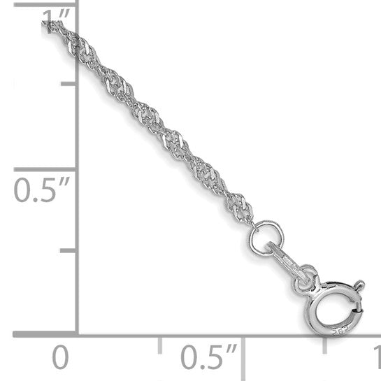 14K White Gold 8 inch 1.4mm Singapore with Spring Ring Clasp Chain
