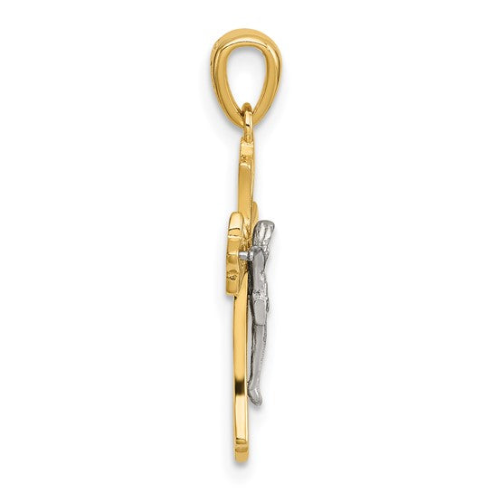 Sterling Silver Gold-Tone and Rhodium-plated Polished Crucifix Cross Pendant