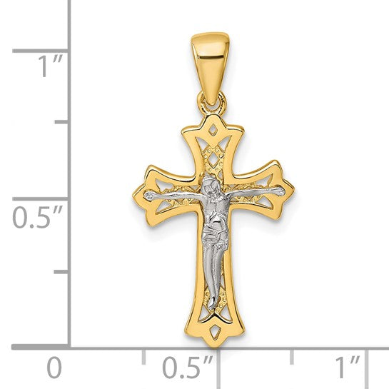 Sterling Silver Gold-Tone and Rhodium-plated Polished Crucifix Cross Pendant