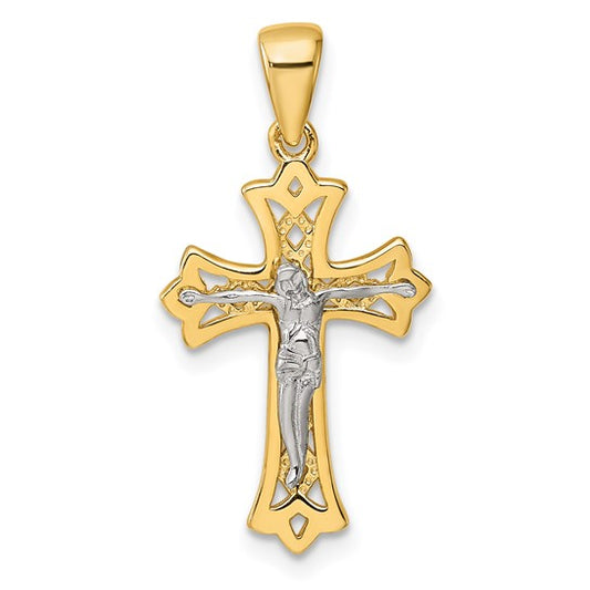 Sterling Silver Gold-Tone and Rhodium-plated Polished Crucifix Cross Pendant
