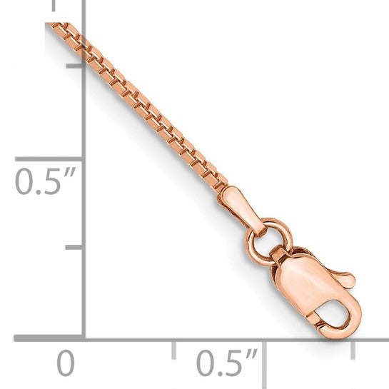 14K Rose Gold 8 inch 1mm Box Link with Lobster Clasp Bracelet