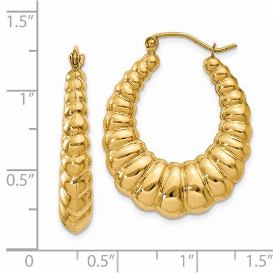 14k Polished Scalloped Hoop Earrings