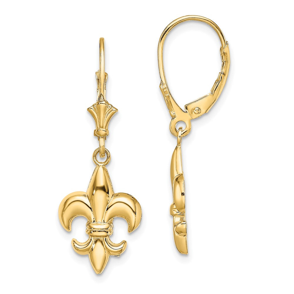 14K Fleur-de-Lis Dangle Leverback Earrings
