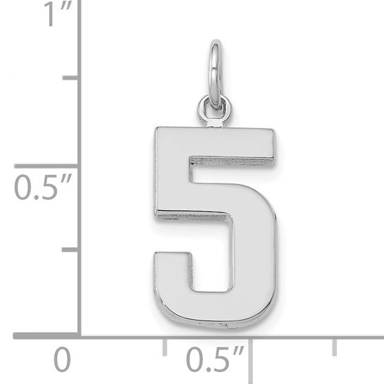 14K White Gold Medium Polished Number 5 Charm